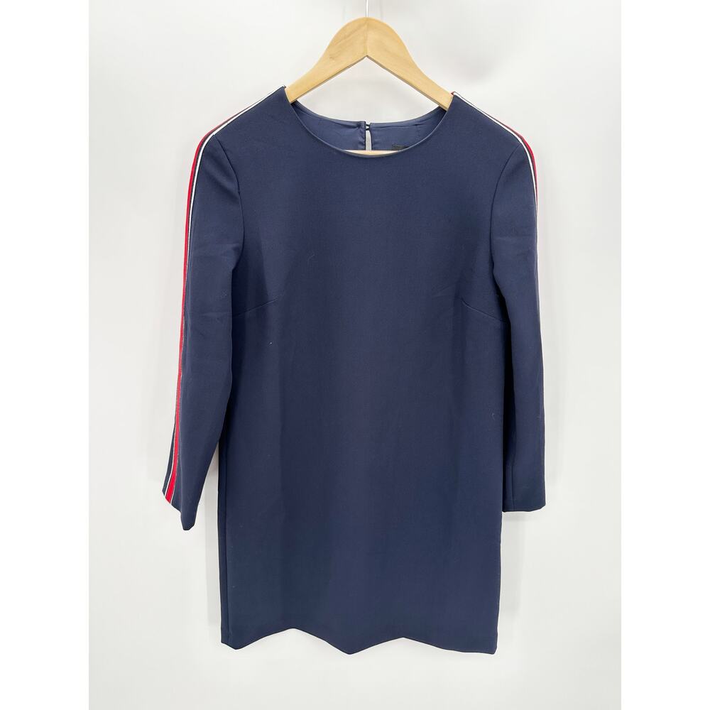 Banana Republic Navy Blue Crewneck Long Sleeve Shift Dress Red Stripe Women 6
